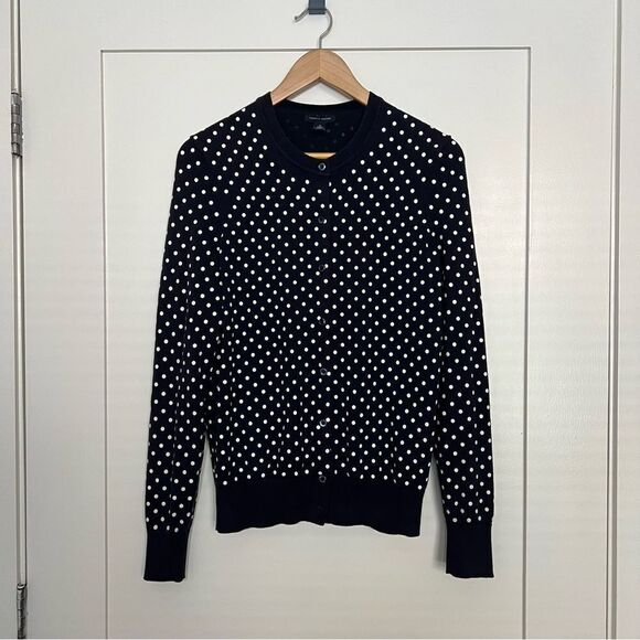 Tommy Hilfiger Cardigan Womens Sz M Navy Blue Polka Dot Button Front Pima Cotton - Picture 1 of 12